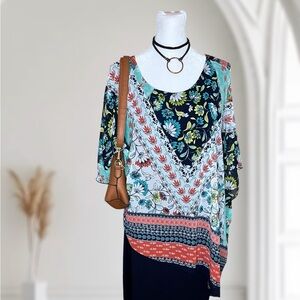 Enfocus Women Plus Size 20W Bohemian Floral Overlay Cold Shoulder Dress